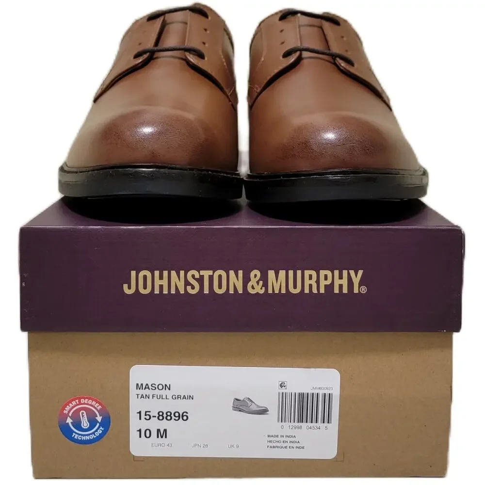 Johnston & Murphy Men Mason Plain Toe Derby Oxfords Size US 10M Brown Leather